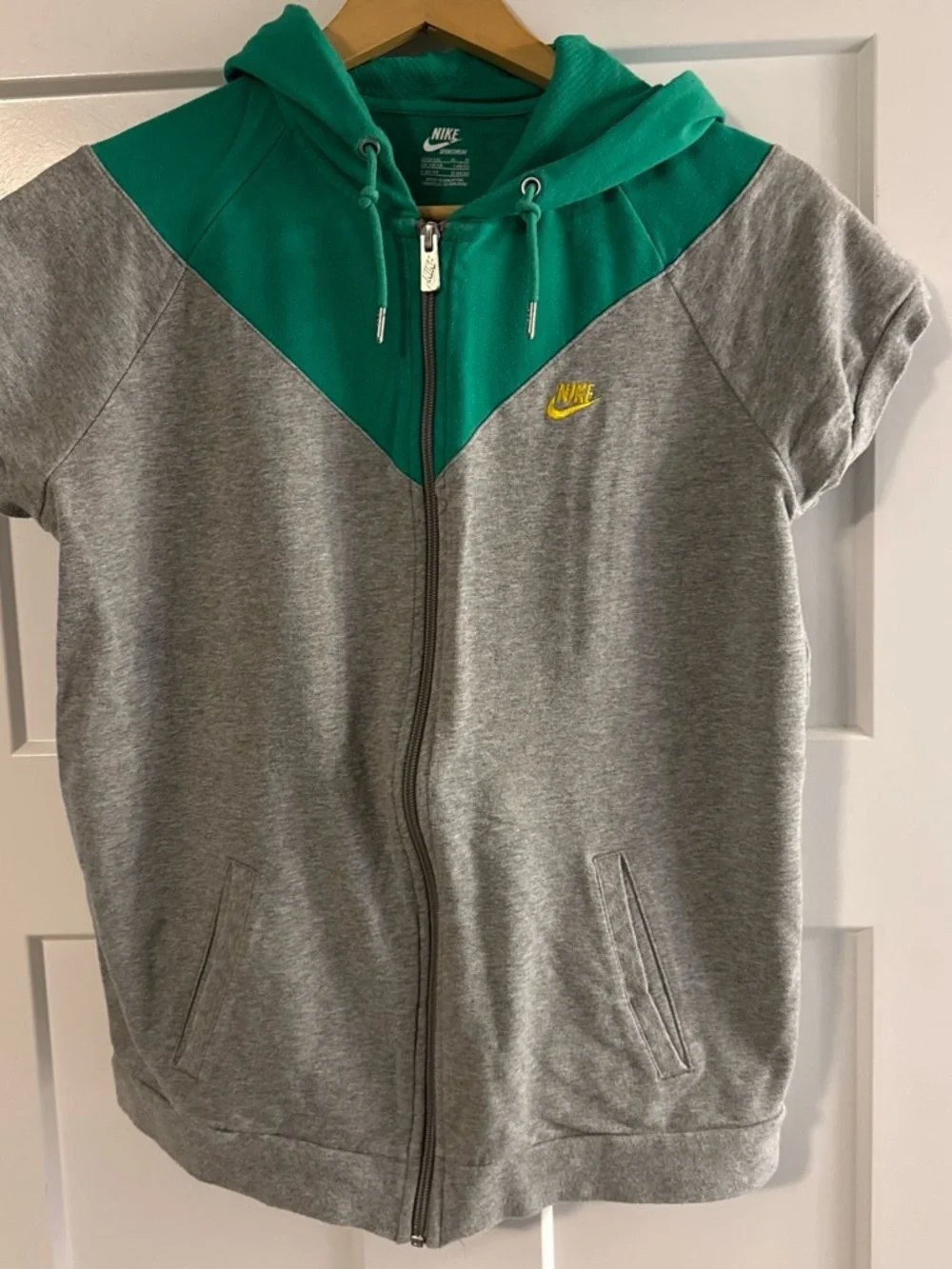 Nike Grey & Teal Short-Sleeve Zip Hoodie with Yellow Logo